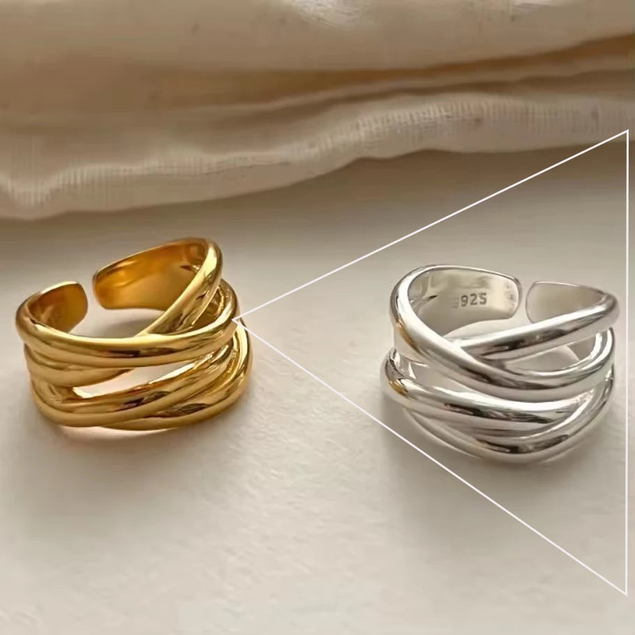 Real 925 Sterling Silver Retro Round Geometric Ring For 2 Rings Women Chain Vintage Fine Jewelry Minimalist Accessories Gift