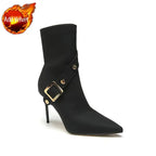 Women's Boots Very High Heel Shoes for Woman Pointed Toe Footwear Half Mid Calf White Boot Large Size Warm Fashion 2024 Y2k Goth