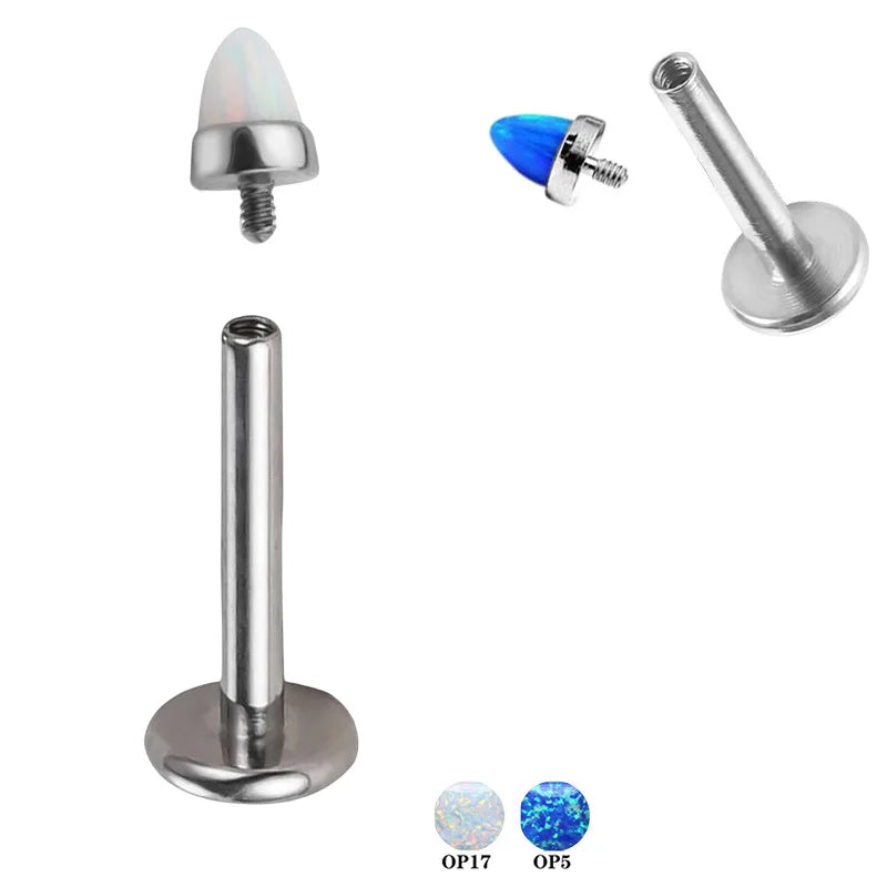 ASTM F136 Titanium PIERC Sphere Lip Stud Opal Paved Top Labret Ear Cartilage Tragus Helix Piercing Ear Studs Snugs Body Jewelry