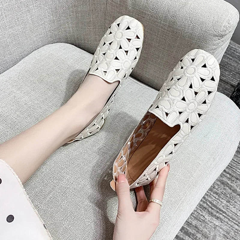 Women Flats Slip on Loafers Foldable Flats for Women Square Toe Single Shoes Hollow Out Fashion Party Casual Fashion Women Shoes