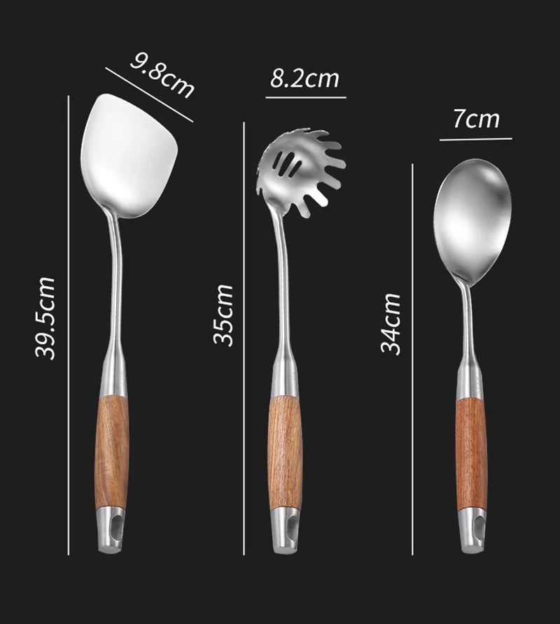Kitchen Utensil Set 7 Piece 304 Stainless Steel Cookware Set Rosewood Handle Spatula Household Cooking Baking Tools