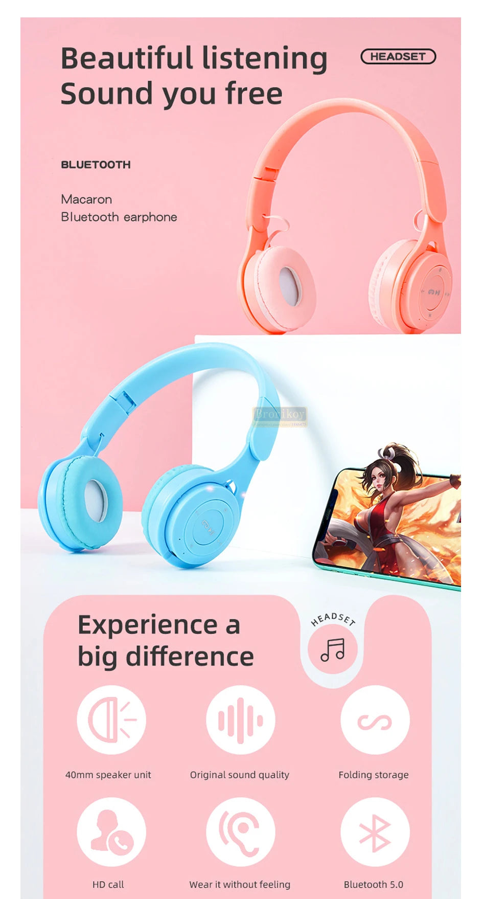 Headphones Kids Wireless Bluetooth Earphones Stereo Foldable Helmets Music Gaming Headsets Over-ear Headphones for Android ios