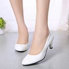 New Women's Shoes On Heels Elegant Medium High Heeled Ladies Pointed Toe Fashion Pumps For Woman Office Black White Red