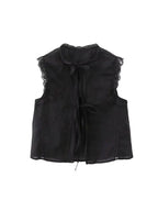 Women's Lace Embroidery Blouses, O Neck, Sleeveless, Front Tied, Female Shirts, Chic Tops, Fashion