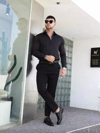 Men's formal shirt, summer long-sleeved, thin, business casual, breathable, no-iron, slimming, solid black color
