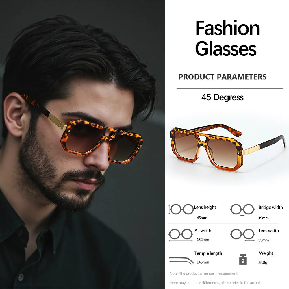 Sunglasses Men Art Geometry Double Frame Glasses Double Beam Glasses Square Frame Modern Minimalist Commuting Items