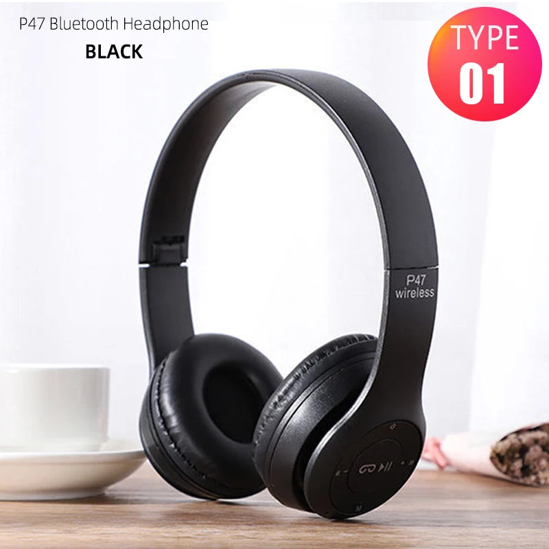 Handsfree Wireless Headphones Noise Canceling Headphone memory Card Earphone P47 headset Bluetooth Head Phone for iPhone Huawei