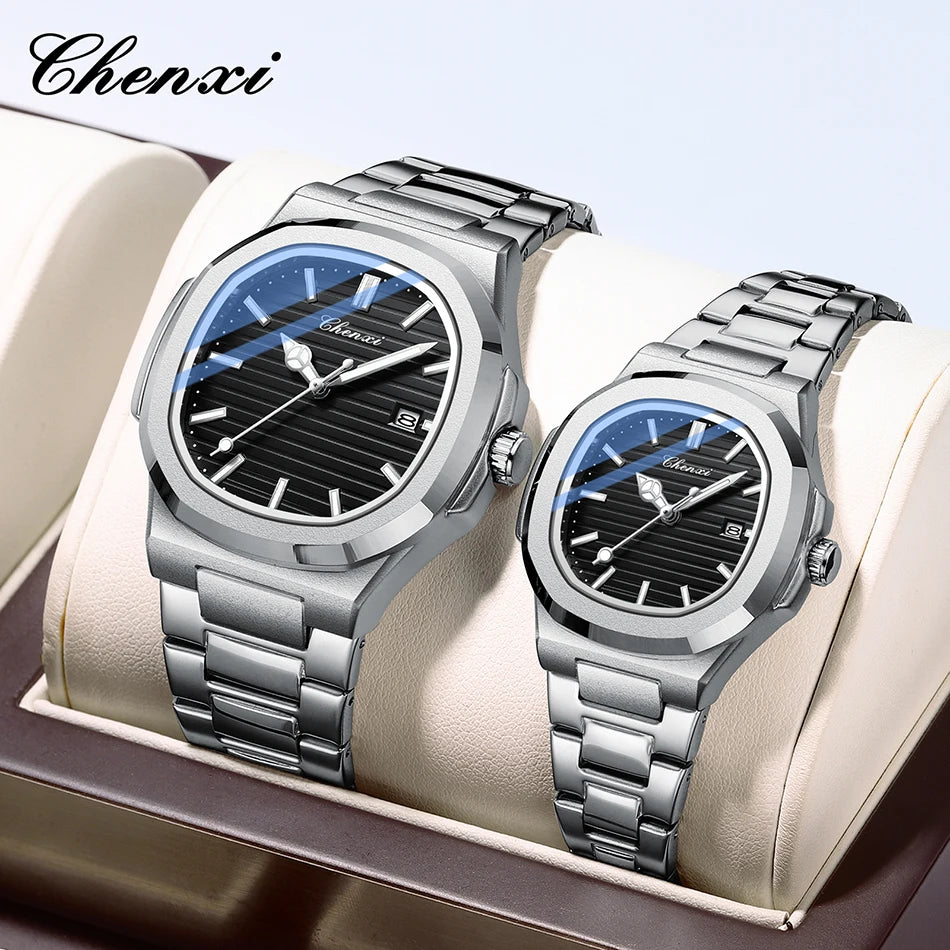 Fashion Couple Watches Men and Women Business Luxury Stainless Steel Quartz Wristwatch Waterproof Luminous Couple Watch Pair Set