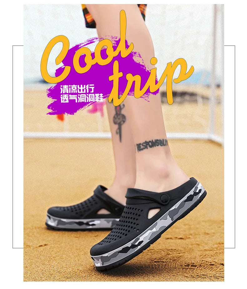 Slippers for men in summer, wearing breathable sandals outside the head, outdoor cooldown, anti slip beach, straight drag