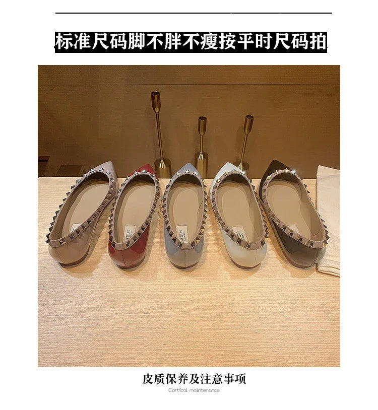 Women's Flat Shoes luxury woman shoes Leather Brand Rivet Flat Shoes Comfortable Casual Outdoor Pointed Toe Shallow Ladies shoes