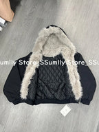 Winter New Elegant Liner Fur Loose Coat Women Y2k Fur Collar Hood Thick Fashion Parkas Casual Outerwear Cotton Padded Jackets
