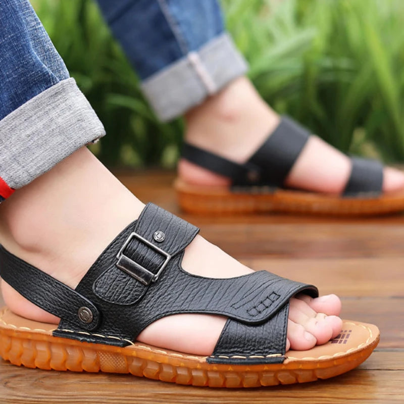 Slippers Shoes for Men Man Sandals Flat Genuine Leather Open Beach Indoor Ankle Wrap Number 41 Pvc V Daily Use New Fashion Eva