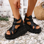 Women Sandals Summer Fashion Leather Platform Female Sandals Gladiator High Heels Sandals Women Chunky Outdoor Wedges Woman Shoe