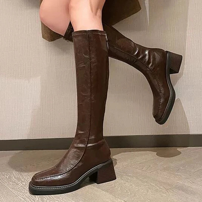 Women's High Boots High Heels Fashion Dress Shoes Chunky Luxury Woman Winter Boots 2025 Designer Knee High Chelsea Botas Mujer