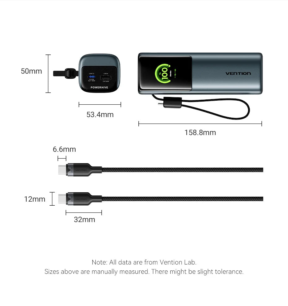 Vention Power Bank 140W 27000mAh Portable PD External Battery PowerBank 100W for Macbook Pro iPad iPhone Laptop Notebook Xiaomi