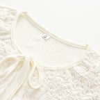 Women's Embroidery Crochet Hollow Shirts High Waist Skirt Suit Suit Mesh O-neck Full Sleeve Blouse Solid Color Skirt Set