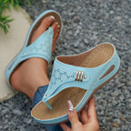 Woman Slippers Leather Non-Slip Soft Platform Shoes Flip Flops Summer Wedge Slippers Lightweight Orthopedic Sandals Slides Women