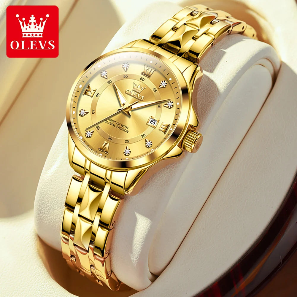 OLEVS 2906 Couple Watch Luxury Stainless Steel Waterproof Clock Fashion Roman Scale Diamond Calendar Dial Men Women Quartz Watch