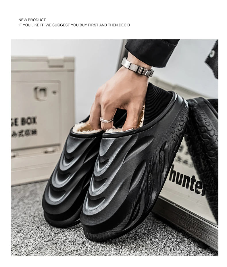 Slippers for Men Add Velvet Heel Covering Non-Slip Wear-resistant Waterproof Couple Women Home Shoes Shoes for Men Warm New