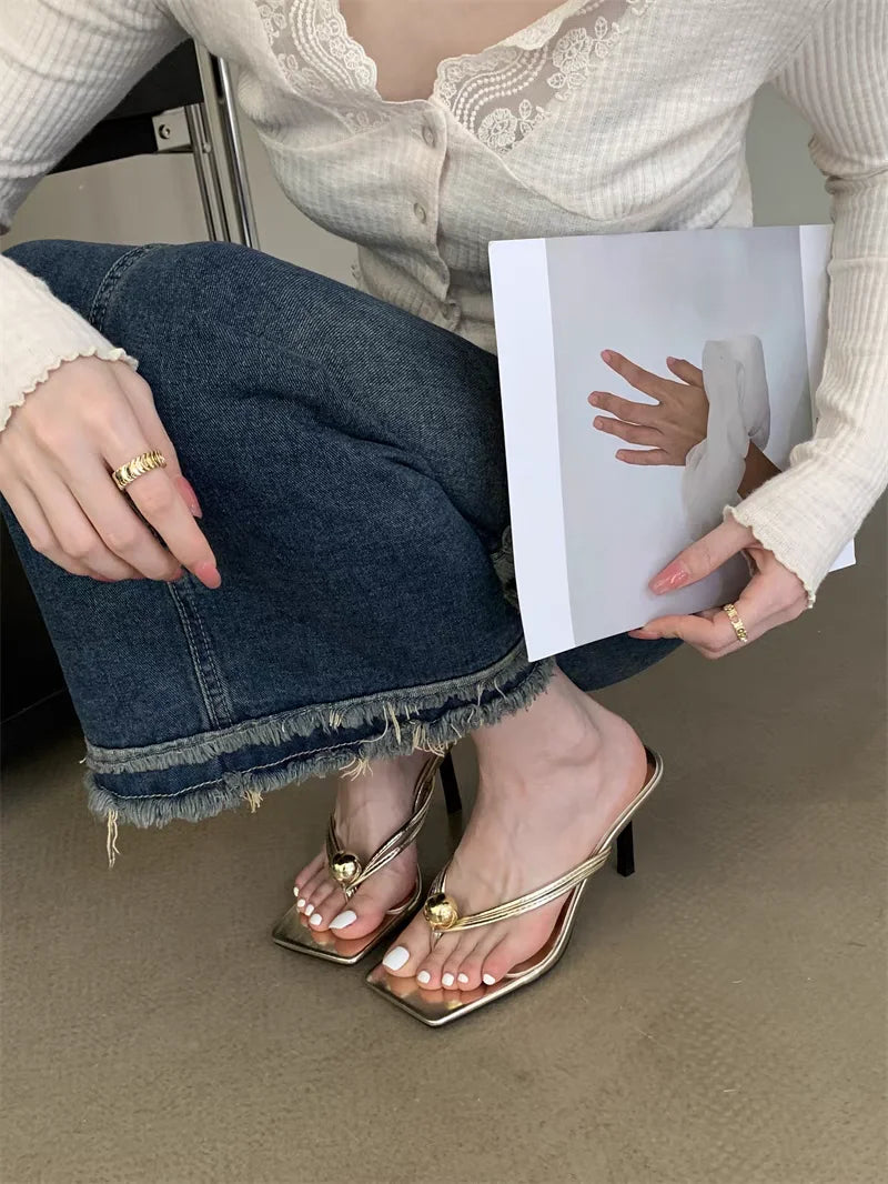 Women High Heels Slippers Designer Heeled Sandals Elegant Shoes Woman Summer 2025 Trend Fashion Fliop Flops Casual Slides Mujer