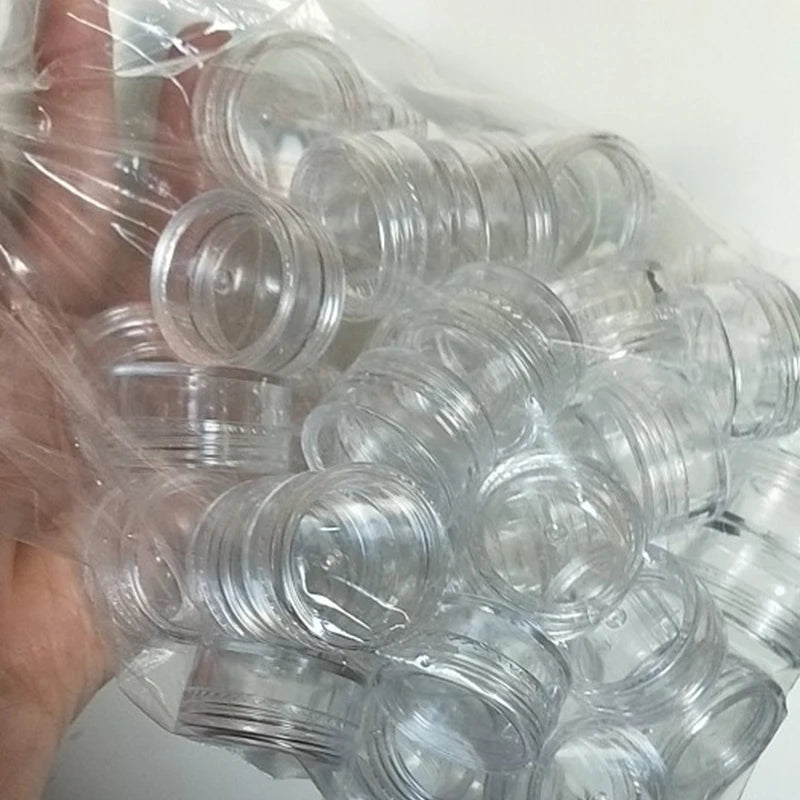 50pcs 5g Sample Clear Cream Jar Mini Cosmetic Bottles Containers Transparent Pot For Nail Arts Small Clear Can Tin For Balm
