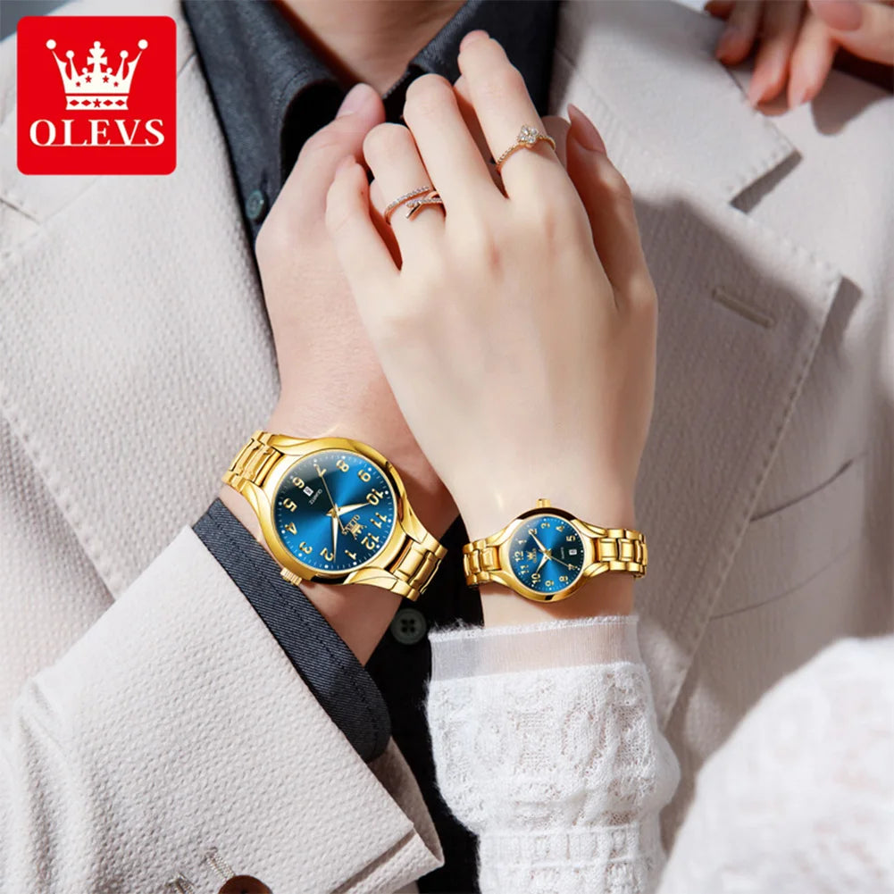 OLEVS 3650 Couple Watches For Men Women Number Scale Waterproof Quartz Dress Wristwatch Luminous Luxury Calendar Business Watch