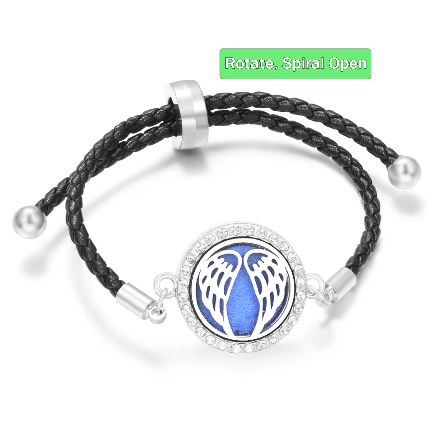 Aromatherapy Diffuser Flowers Rose Women Leather Perfume Bangle Essential Oil Locket Spiral Open Rhinestones Bracelet Jewelry
