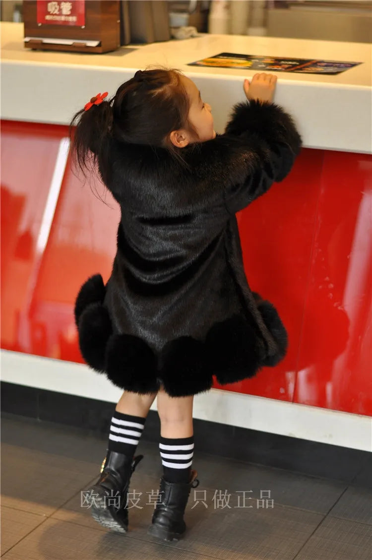 Winter Clothes for Girls 2023 New Kids Boutique Coat Thicken Korean Imitation Fur Autumn Fox Hair Cotton Warm Large Fur Collar