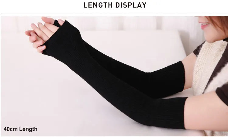 Autumn Winter 40 50 60CM Women's Wool Arm Warmers Knitted Woolen Arm Sleeve Solid Fine Long Knitted Fingerless Gloves Wholesale