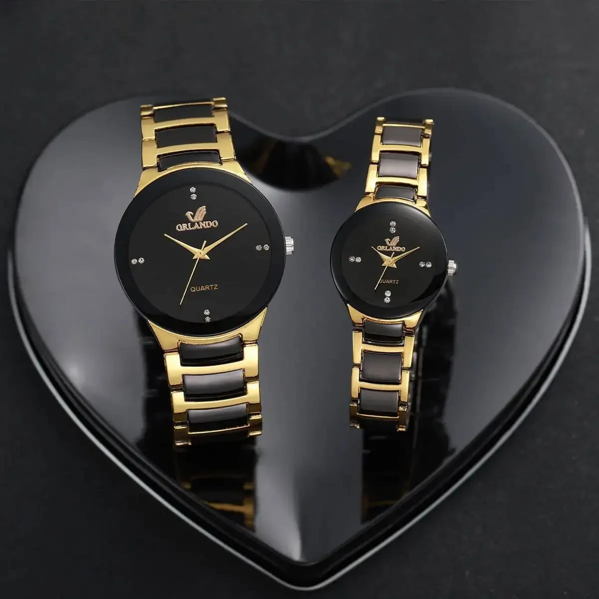 Couple wrist watch set, men's and women's quartz watch with steel strip, couple's watch set