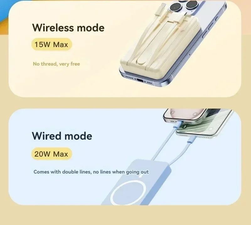 Wireless power bank, built-in cable holder, large capacity, super fast charging, power bank, magnetic, 30000mAh, new
