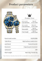 OLEVS 2906 Couple Watch Luxury Stainless Steel Waterproof Clock Fashion Roman Scale Diamond Calendar Dial Men Women Quartz Watch
