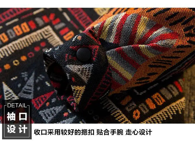 Men's high-density woven shirt men's high-end retro ethnic style long sleeved shirt trendy clothing jacket men clothing shirt