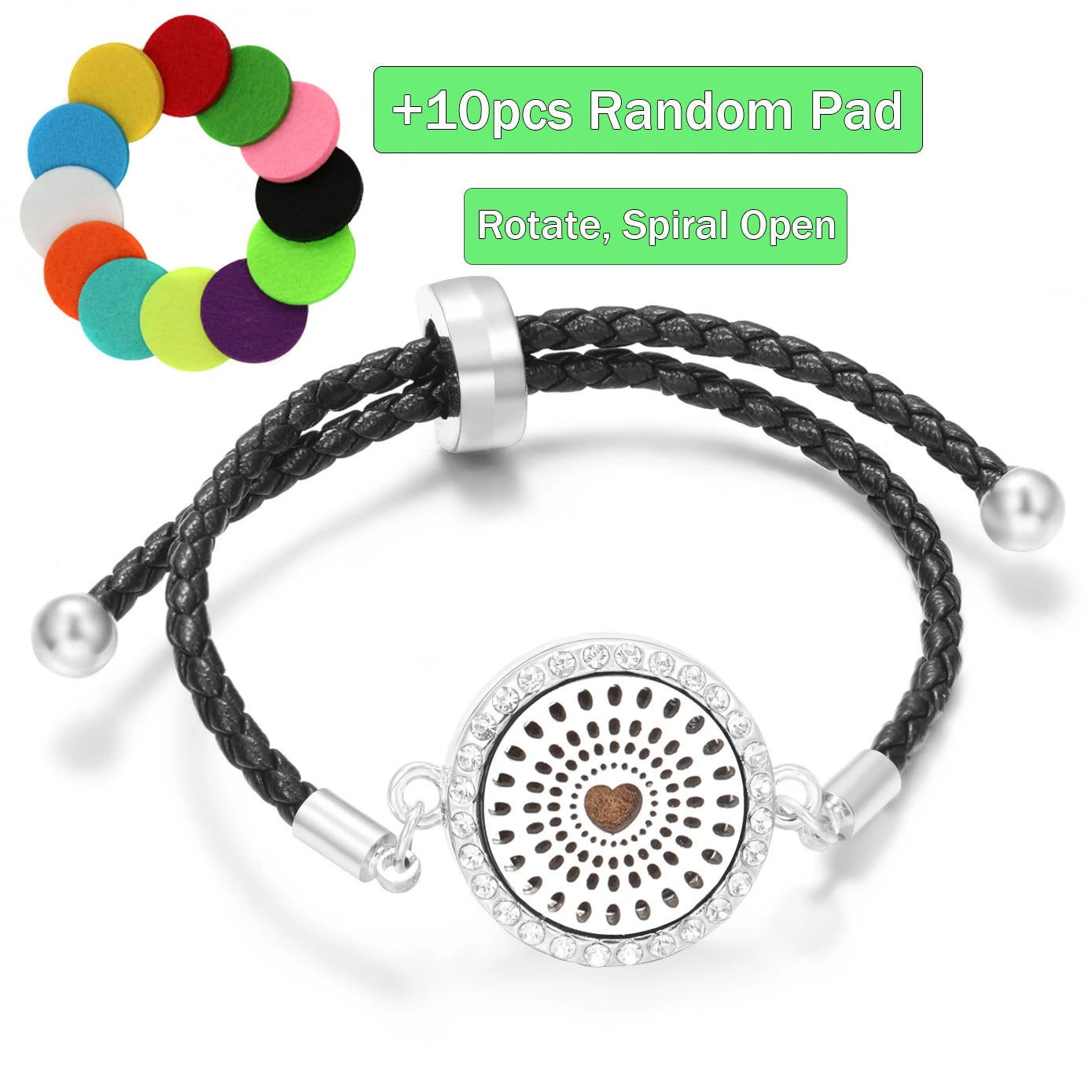 Aromatherapy Diffuser Flowers Rose Women Leather Perfume Bangle Essential Oil Locket Spiral Open Rhinestones Bracelet Jewelry