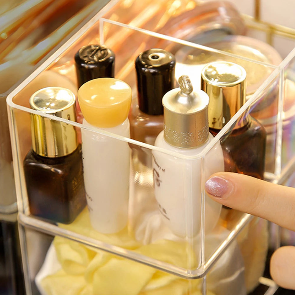 Clear Acrylic Makeup Layered Storage Box Dressing Table Cosmetic Lipstick Finishing Grid Box Desktop Drawer Storage Compartment