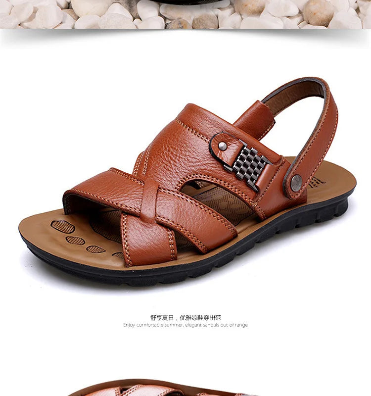 2024 New Men's Sandals Luxury Genuine Leather Men Shoes Casual Non-slip Beach Slippers Comfortable Open Toe Men Sandalias 38-47