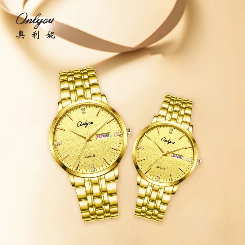 New ONLYOU High Quality Luxury Couple Watches, Original Stainless Steel Watches for Men and Women, Top Brand Couple Watches