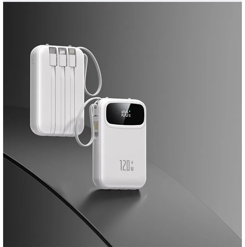 120W Power Bank Super Fast Charging 20000mAH Large Capacity 4 Cables Portable 22.5W Mobile Source Battery Mini