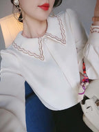 Women Embroidery Beaded Chic Luxury Design Shirts Spring Autumn Fashion Office Lady Blouse Solid Long Sleeve Tops Elegant Blusas