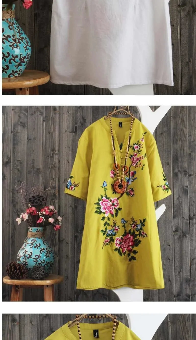 Women Dresses Women's Embroidered Dress Summer Loose Short Sleeve Skirt Vestido De Mujer Femme Robe