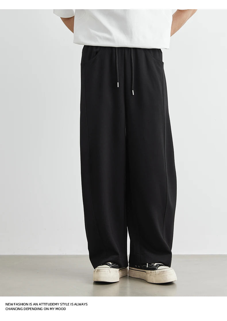 Men's American Fashion Casual Pants 2025 Summer New Style Solid Color Loose Drag Sweatpants Sports Straight Trousers Men's Wear