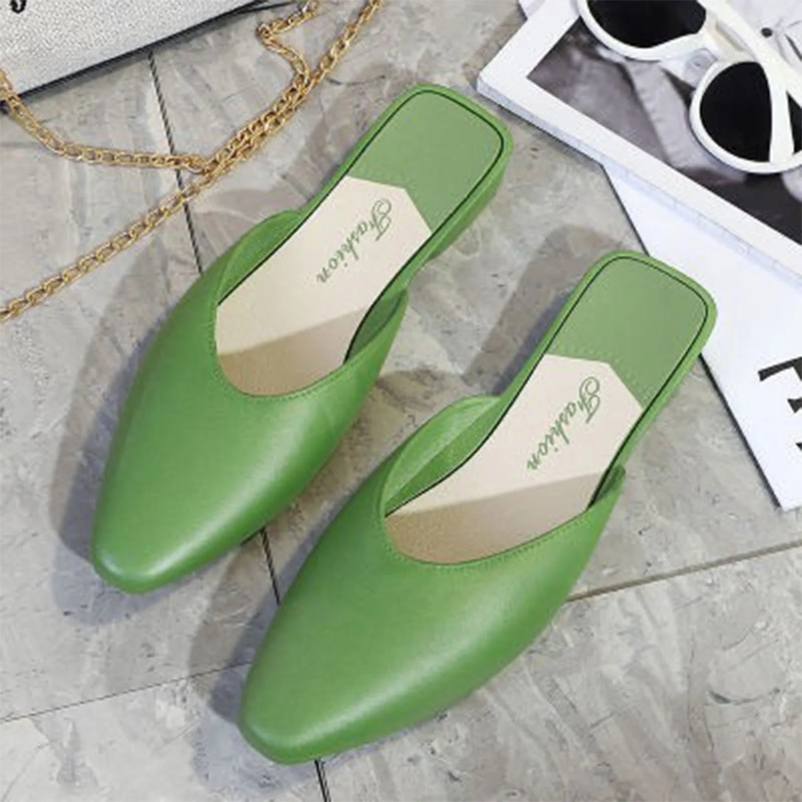 Women'S Slippers Fashion Solid Color Closed Toe Shallow Shoes Popular In Summer Flat Shoes Low-Top Lazy Outdoor Slipper