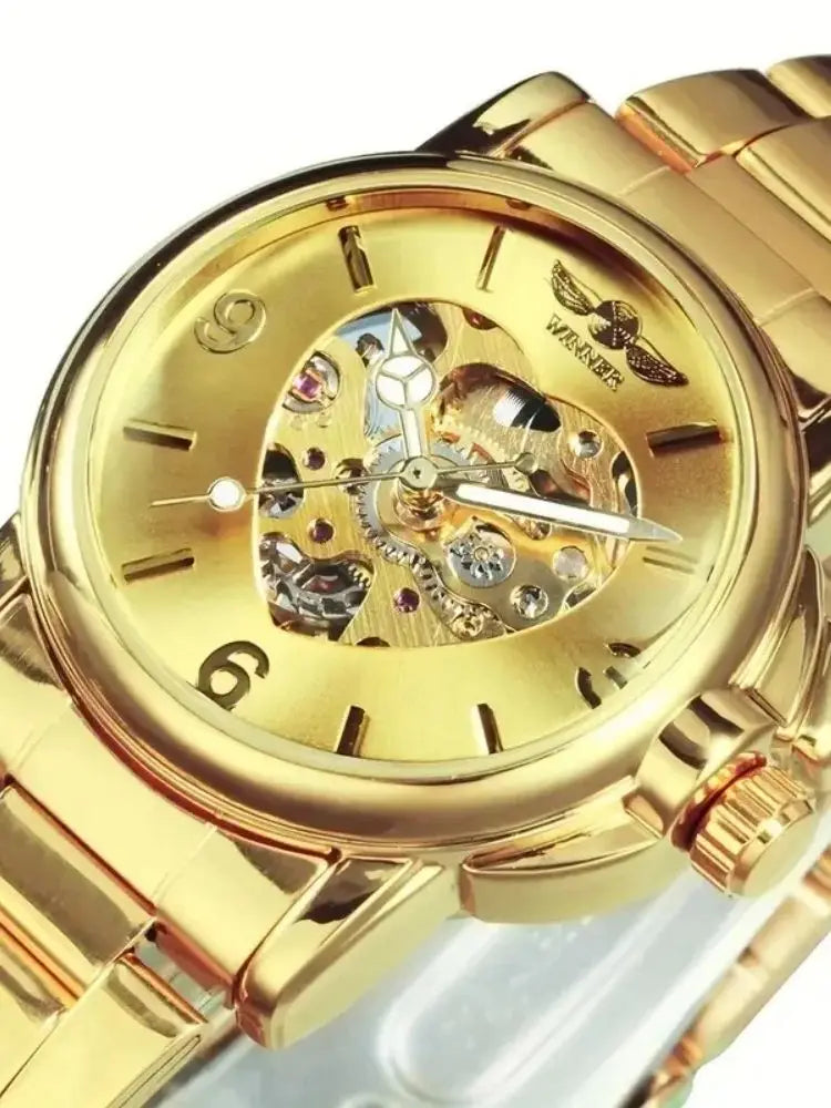 Women's Automatic Mechanical Watch - Luxurious Gold Skeleton Dial with Luminous Hands, Stainless Steel Strap, Non-High-Quality Everyday Watch Suitable for Formal and Casual Events - Ideal Gift for Women on Christmas, Birthday