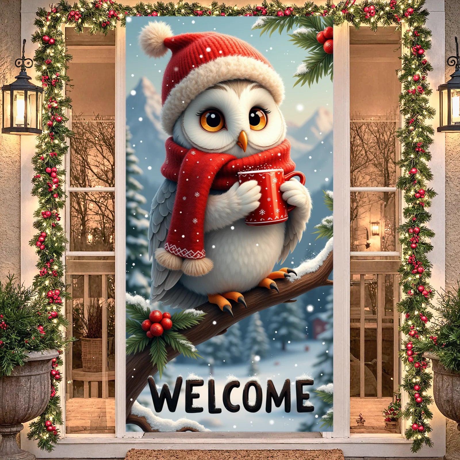 Winter Scene Welcome Banner Snow Forest Bird Art for Home Decor  Decoration Winter Party Christmas Navidad New Year Decor 2026