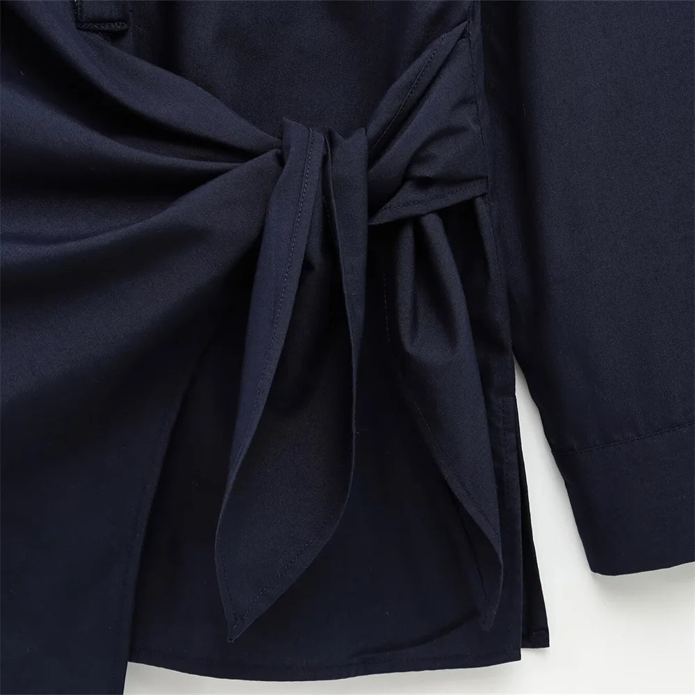 Women's Knot Lace up Double breasted Shirt Spring/Summer New Collection: Irregular Collar Slim Fit Top