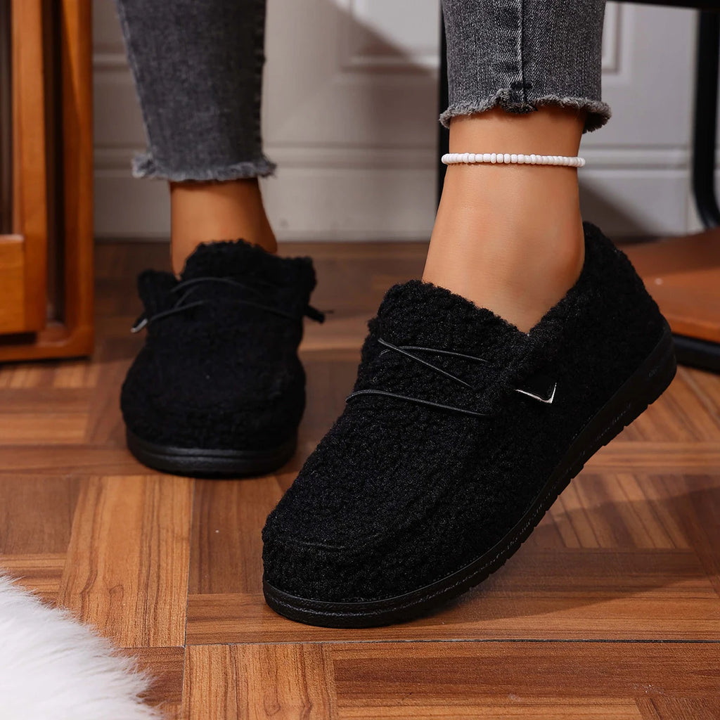 Women Flats Boots 2025 New Fashion Winter Warm Plush Shoes Casual Comfortable Thick Bottom Flats Boots Women Shoes for Women