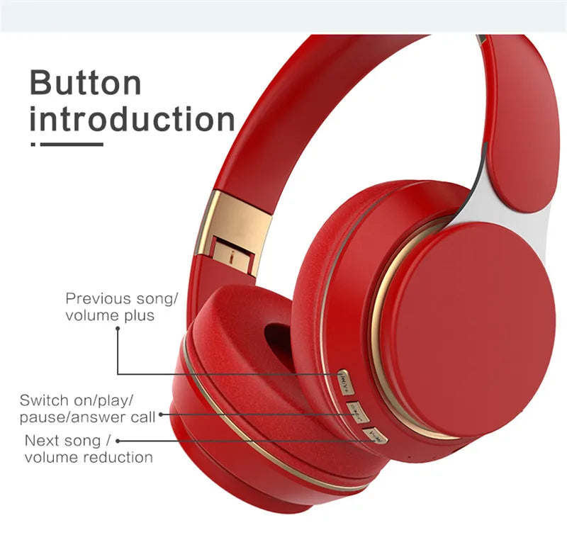 Hifi Wireless Headphones 9D Heavy Bass Surround Stereo Bluetooth Earphones Foldable Adjustable Support TF Card/AUX Play With Mic