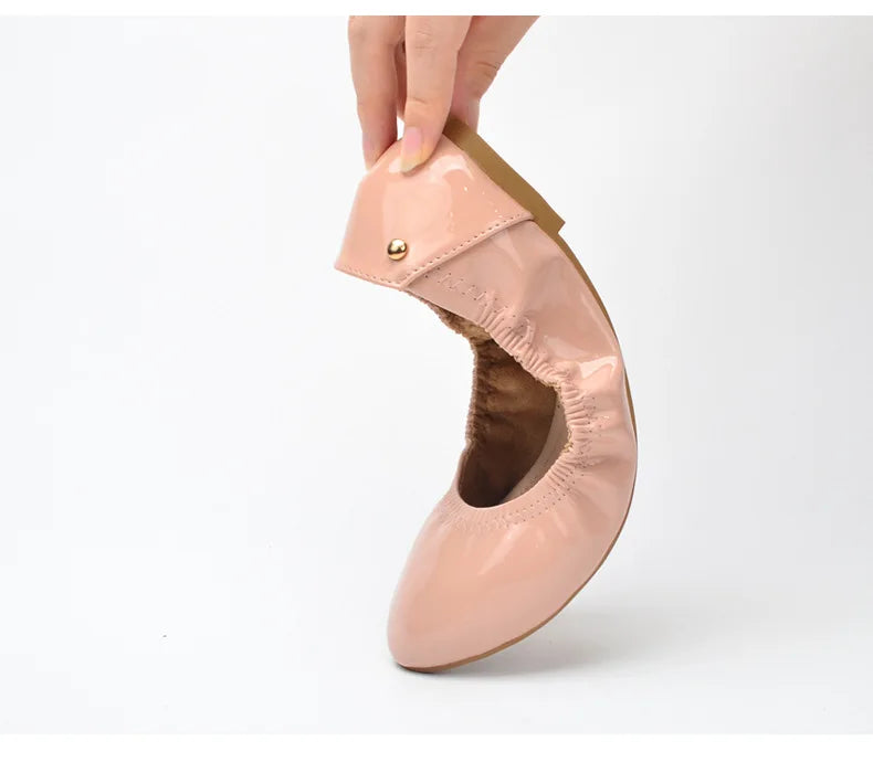 Women Ballet Flats Fashion Foldable Leather Loafers Soft Slip on Woman Luxury Brand Prom Ballerina Flats Wedding Party Shoes