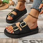 Women's Slippers Solid Color One Line Thick Soles Anti Slip Wear-resistant Fashionable Indoor Outdoor Slides Women Beach Sandals