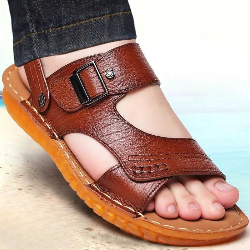 Slippers Shoes for Men Man Sandals Flat Genuine Leather Open Beach Indoor Ankle Wrap Number 41 Pvc V Daily Use New Fashion Eva